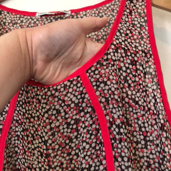 COLLECTIVE CONCEPTS Cream Beige Coral Black Polka Dot Striped Sheer Tank Medium - Picture 5 of 12